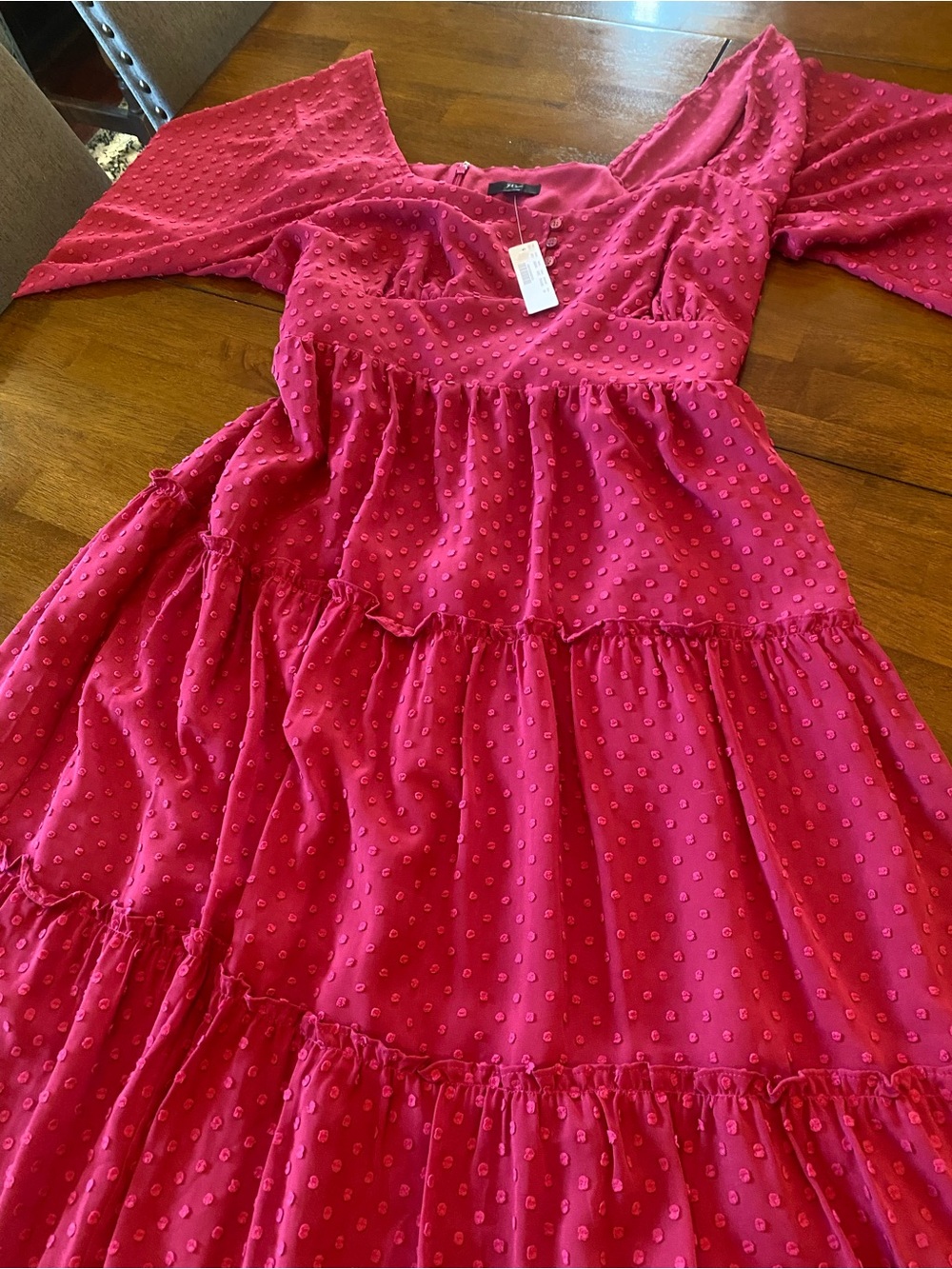 J Crew Women's Dark Rasberry Tiered Midi Dress - Beautiful chiffon dotted Swiss